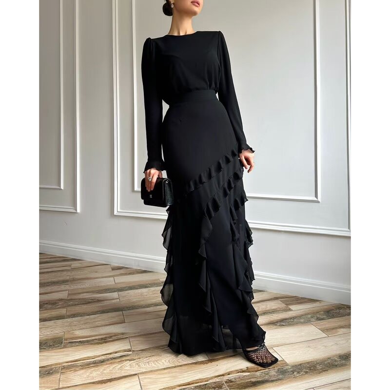 Modest Set - 4 Colors Chiffon Dubai Turkey 2 Piece Top Skirt Muslim