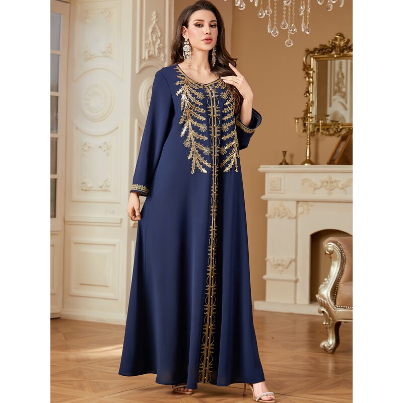 Abaya Gown - Middle Eastern Arabic Rope Embroidery Long Dubai Muslim