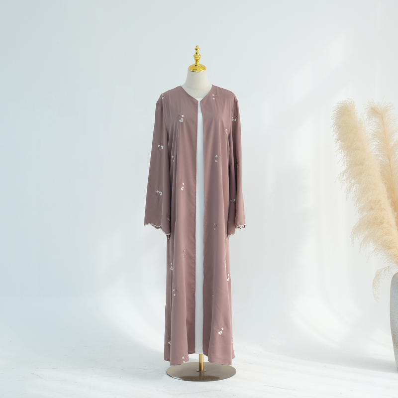 Abaya Manufacturer - Nida Floral Embroidered Open Dubai Fashion Ramadan Dress