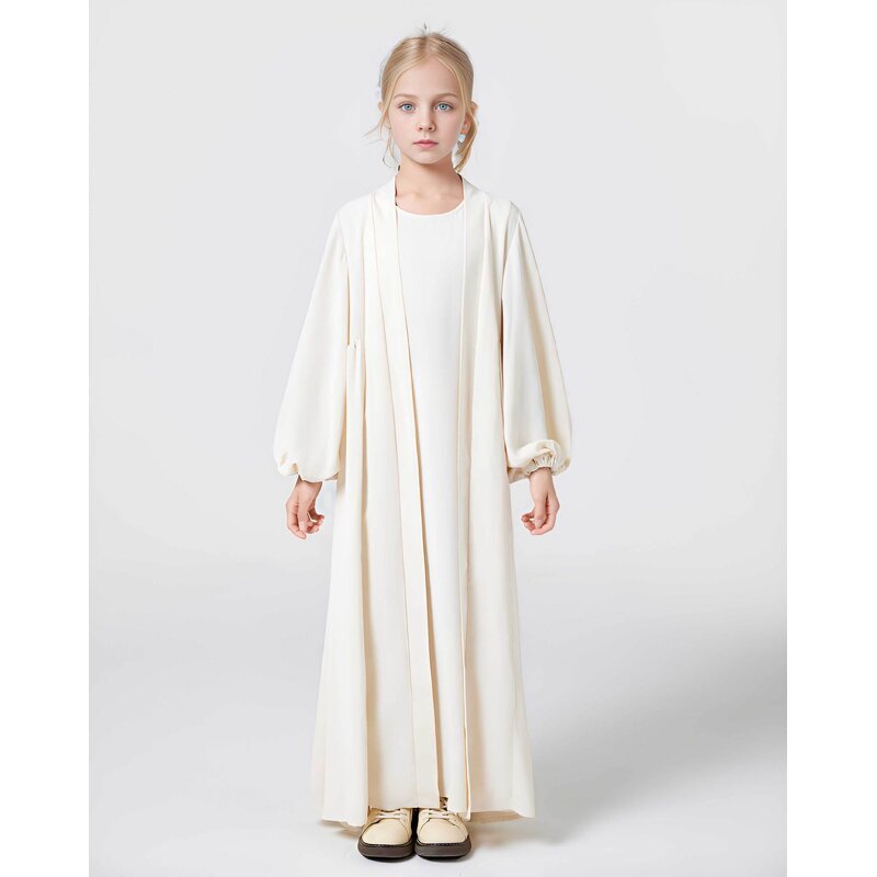 Kids Abaya - 2024 12 Colors Three Layers Chiffon Open Muslim Girls