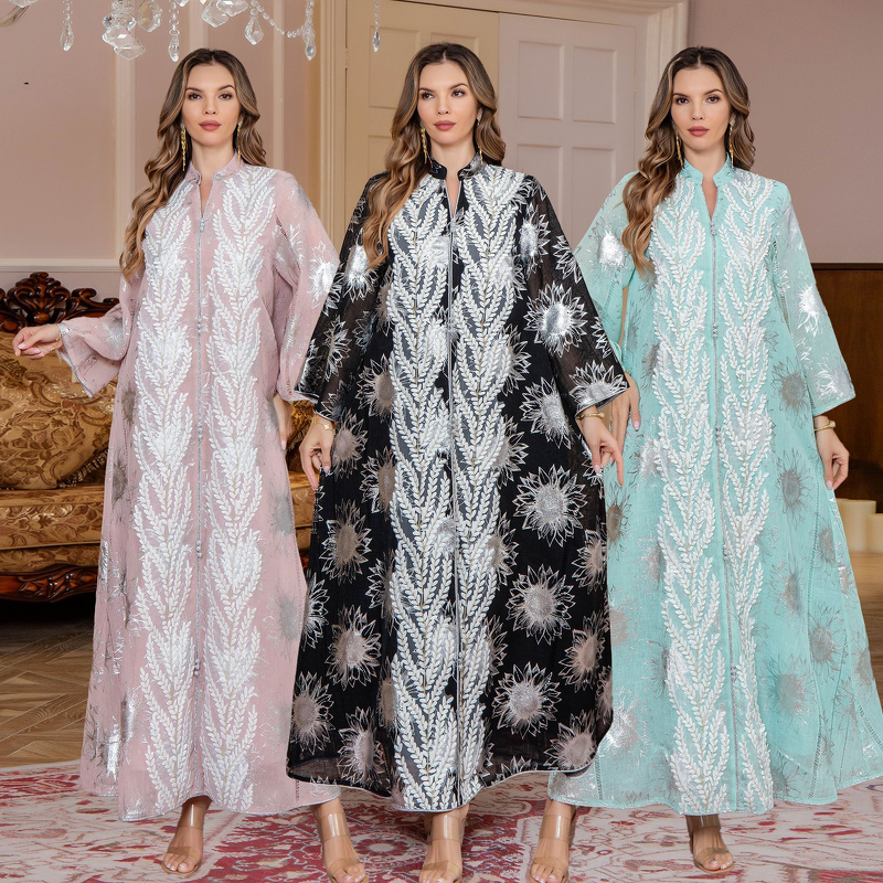 Abaya Dress - New Muslim Eid Floral Embroidery Long Middle Eastern