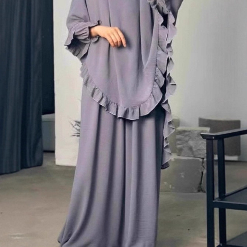 Prayer Dress - Ruffled Khimar Abaya Two-Piece Set P222 Ramadan Modest