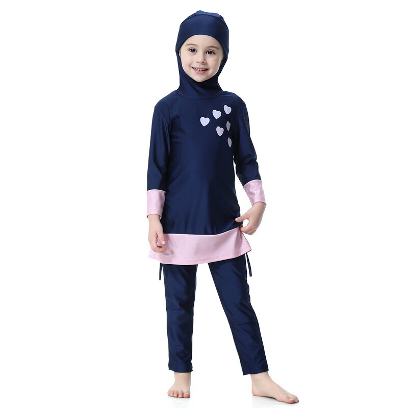 Kids Swimwear - H2008 Muslim Girls Modest Islamic Kids Swimsuit Wear
