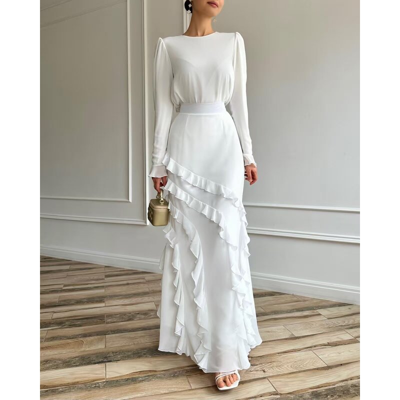 Modest Set - 4 Colors Chiffon Dubai Turkey 2 Piece Top Skirt Muslim