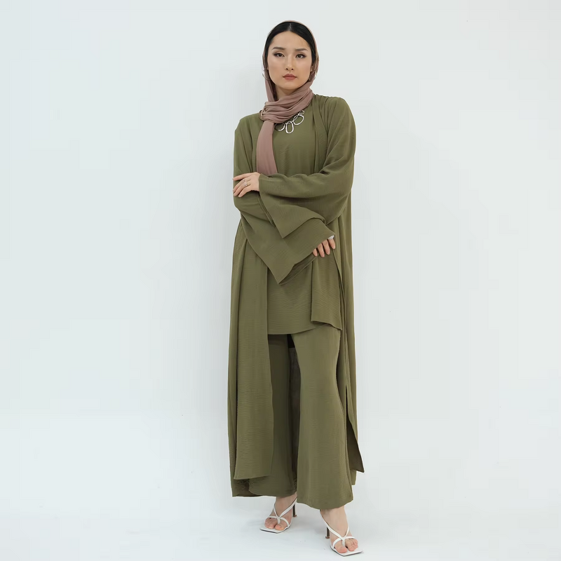 Modest Set - 8 Colors Jazz Crepe 3pcs Pants Set Dubai Turkey Abaya