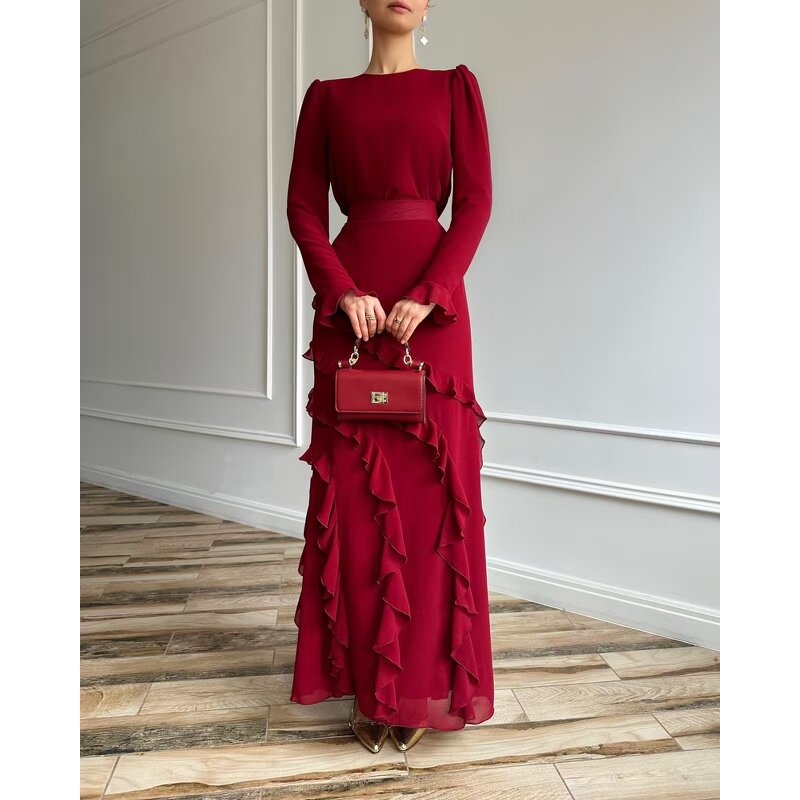 Modest Set - 4 Colors Chiffon Dubai Turkey 2 Piece Top Skirt Muslim