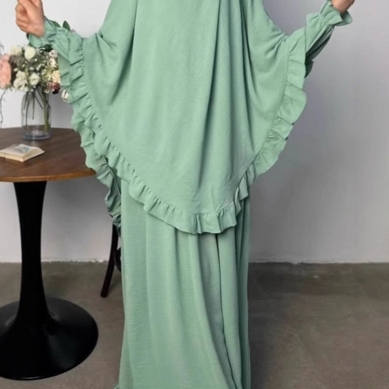Prayer Dress - Ruffled Khimar Abaya Two-Piece Set P222 Ramadan Modest