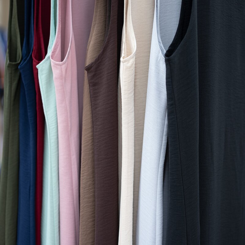 Inner Dress - 11 Colors Crinkle Fabric Abaya Under Slip Dress Muslim