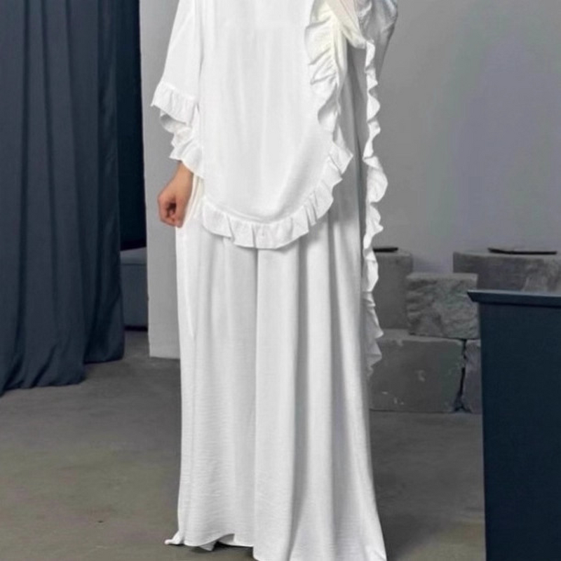 Prayer Dress - Ruffled Khimar Abaya Two-Piece Set P222 Ramadan Modest
