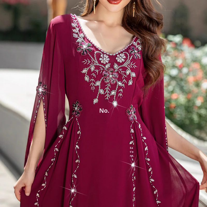 Abaya Set - BA5228 Black Gold Embroidered Beaded Lace Open Two-Piece