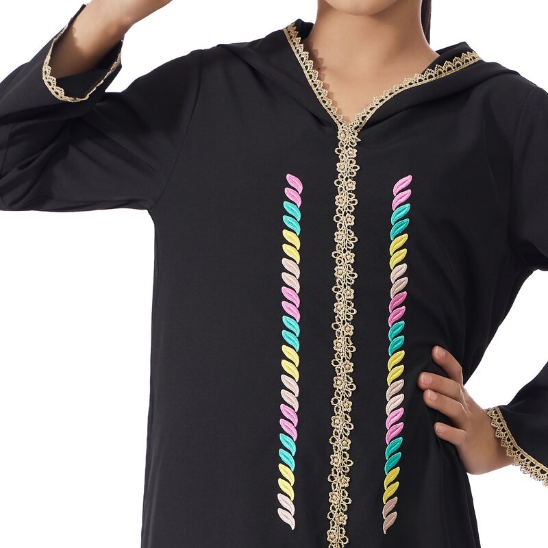 Kids Abaya - Ramadan Eid 4 Colors Embroidered Muslim Girls Dress