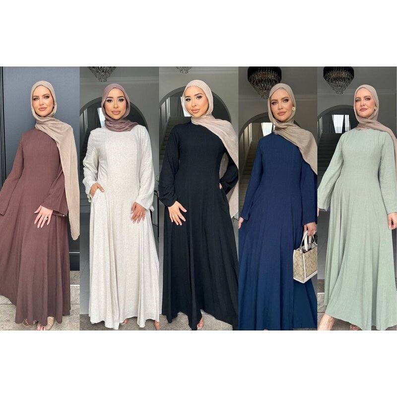 Abaya Manufacturer - 5 Colors Linen Cotton With Strings Tied Eid Modest Dress