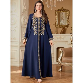 Abaya Gown - Middle Eastern Arabic Rope Embroidery Long Dubai Muslim