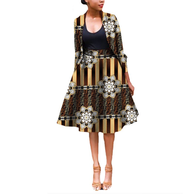 African Set - 100% Cotton Ankara Wax Jacket Skirt Suits African Ladies