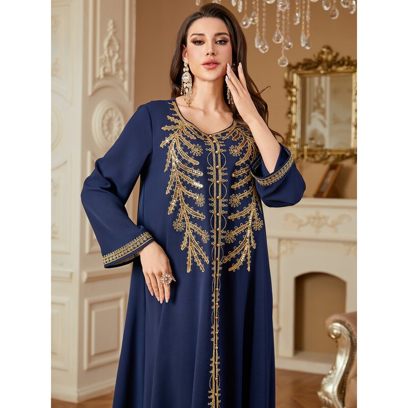Abaya Gown - Middle Eastern Arabic Rope Embroidery Long Dubai Muslim