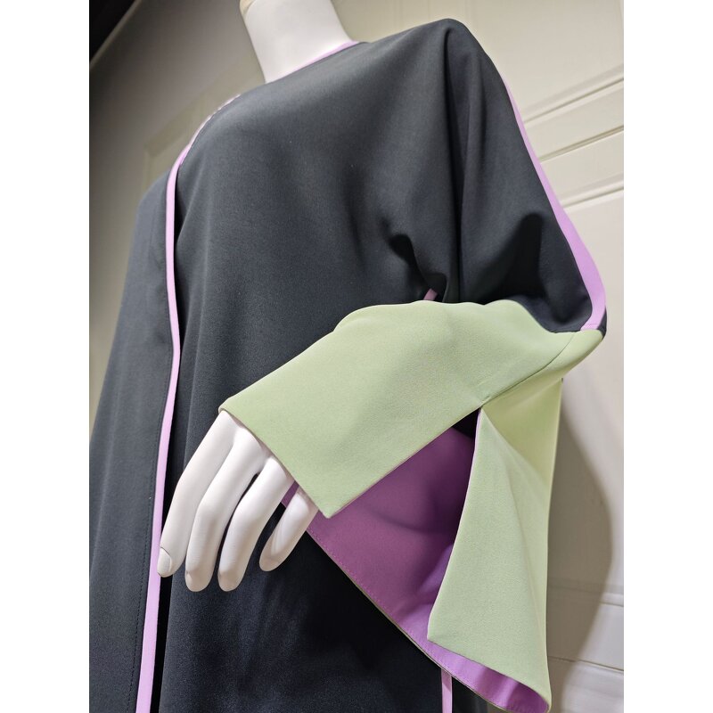 Abaya Manufacturer - 2025 New Color Blocking Open Front Islamic Modest Dress