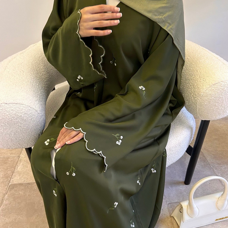 Abaya Manufacturer - Nida Floral Embroidered Open Dubai Fashion Ramadan Dress