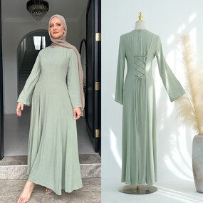 Abaya Manufacturer - 5 Colors Linen Cotton With Strings Tied Eid Modest Dress