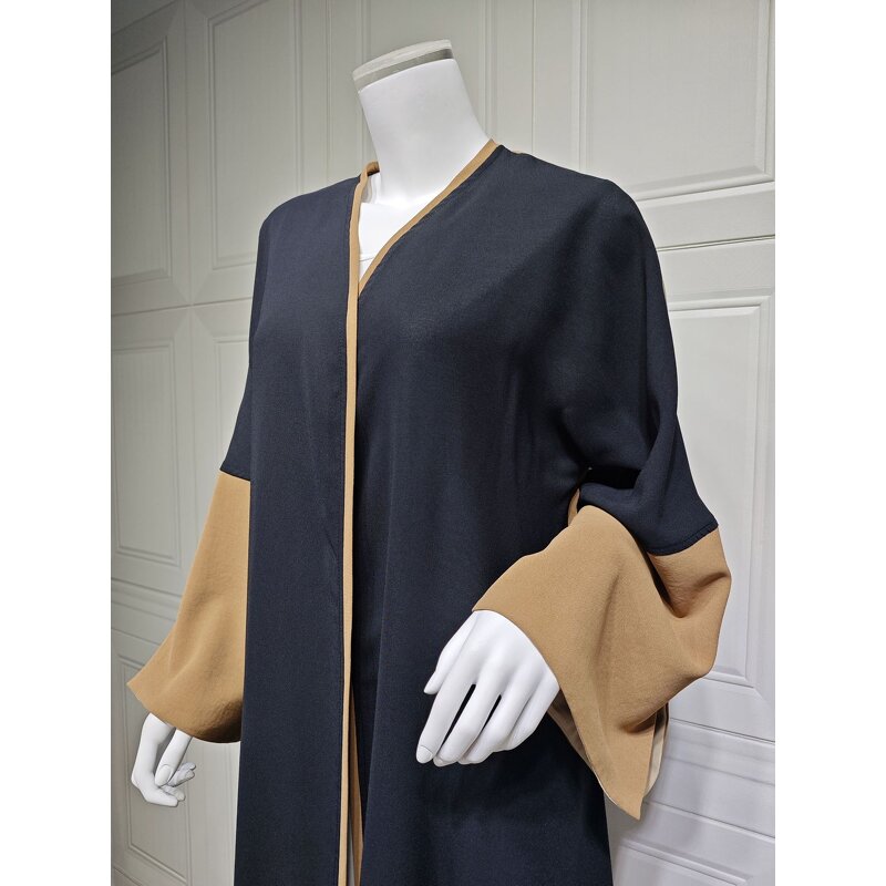Abaya Manufacturer - 2025 New Color Blocking Open Front Islamic Modest Dress
