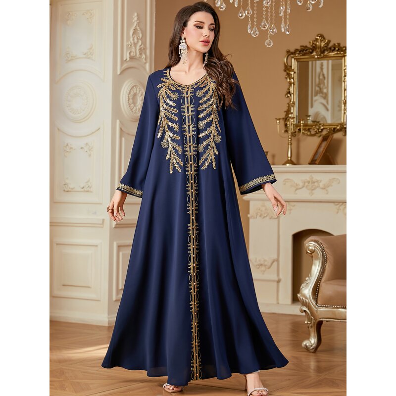 Abaya Gown - Middle Eastern Arabic Rope Embroidery Long Dubai Muslim