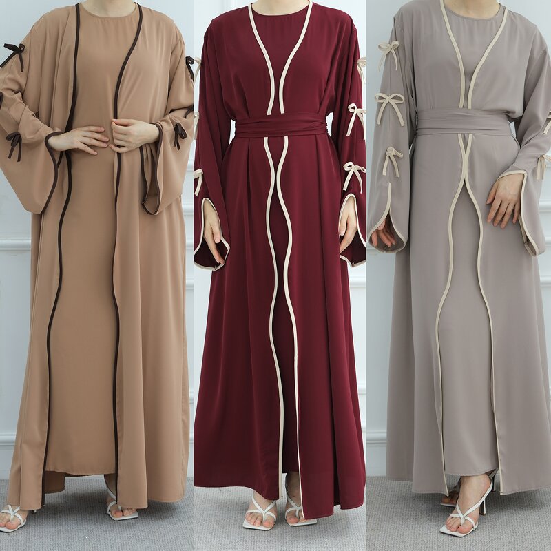 Abaya Manufacturer - 2025 Eid 5 Colors 2 Piece Set With Bows Inner Dress