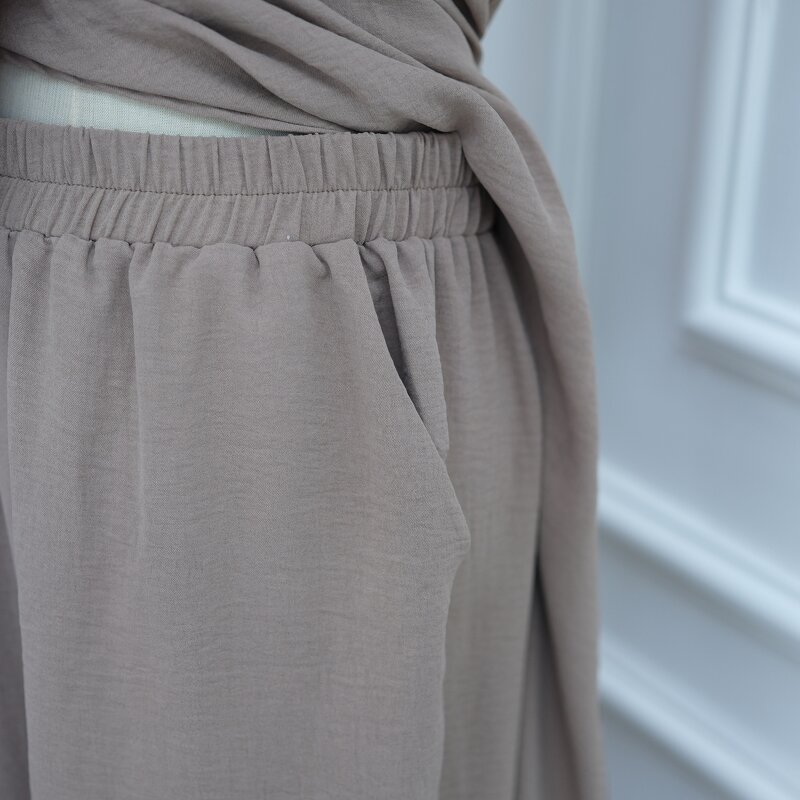 Modest Set - 6 Colors Jazz Crepe 2pcs Long Top Pants Dubai Abaya