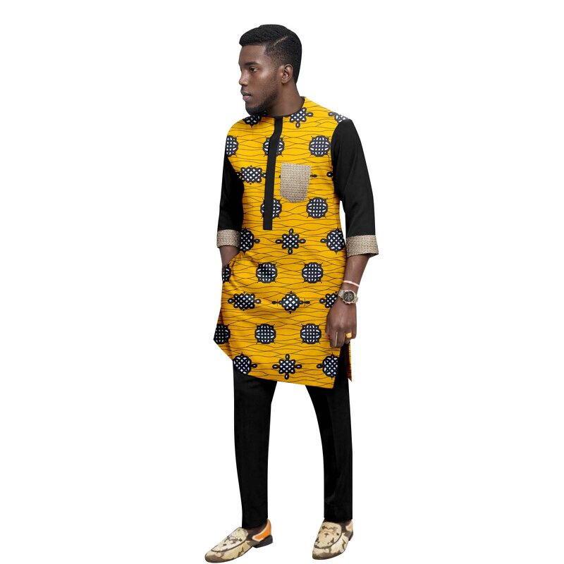 Men Wear - 100% Cotton Traditional Long Sleeve Ankara African Outfit