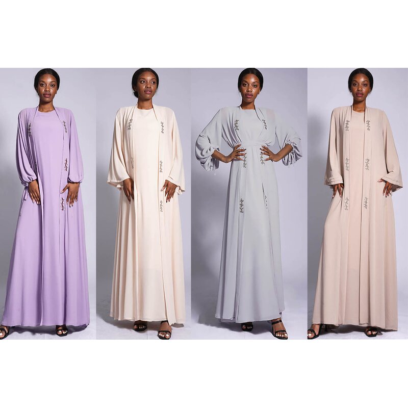 Abaya Manufacturer - Beaded Chiffon 2 Piece Set Dubai Muslim Women Modest Wear