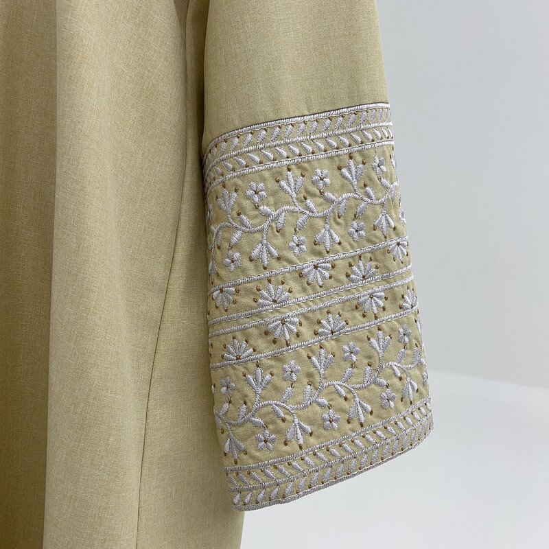 Abaya Manufacturer - 3 Colors Polyester Linen Embroidered Ramadan Eid Dress