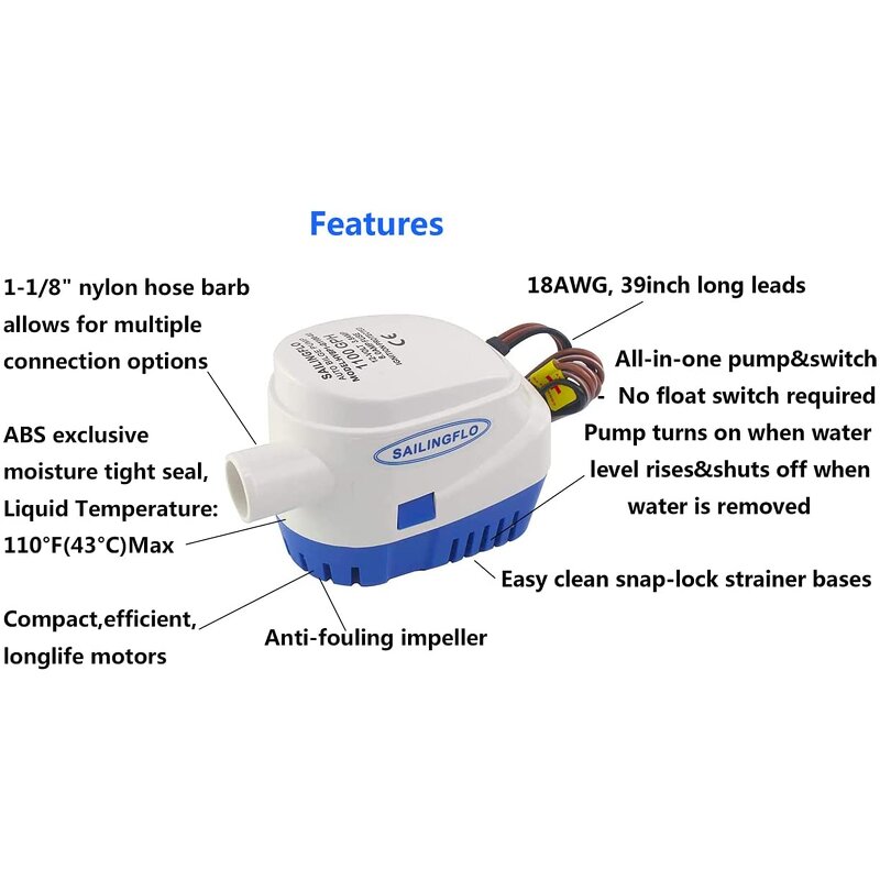 Bilge Pump Manufacturer - 12V DC 1100GPH Auto Mini Submersible Boat Marine Automatic