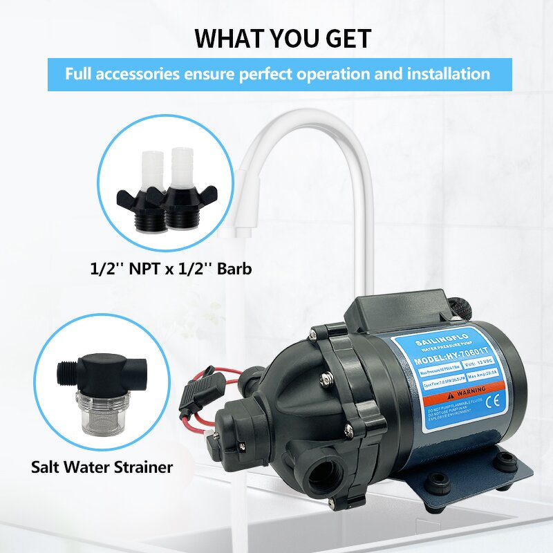 Diaphragm Water Pump Manufacturer - Factory Price HY-70601T 60PSI High Volume 12 Volt 7GPM
