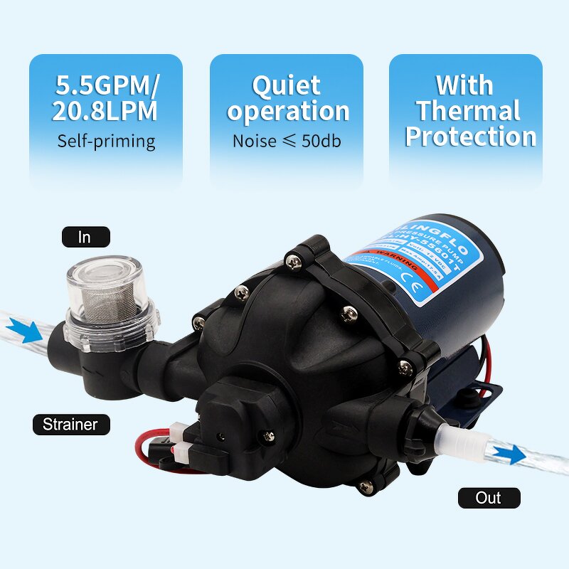 Diaphragm Water Pump Manufacturer - 12V DC 20L/min 60psi Small for Car Wash Agricultural Spraying Marine RV