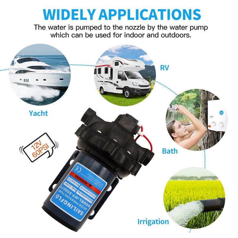 Diaphragm Water Pump Manufacturer - 12V DC 20L/min 60psi Small for Car Wash Agricultural Spraying Marine RV