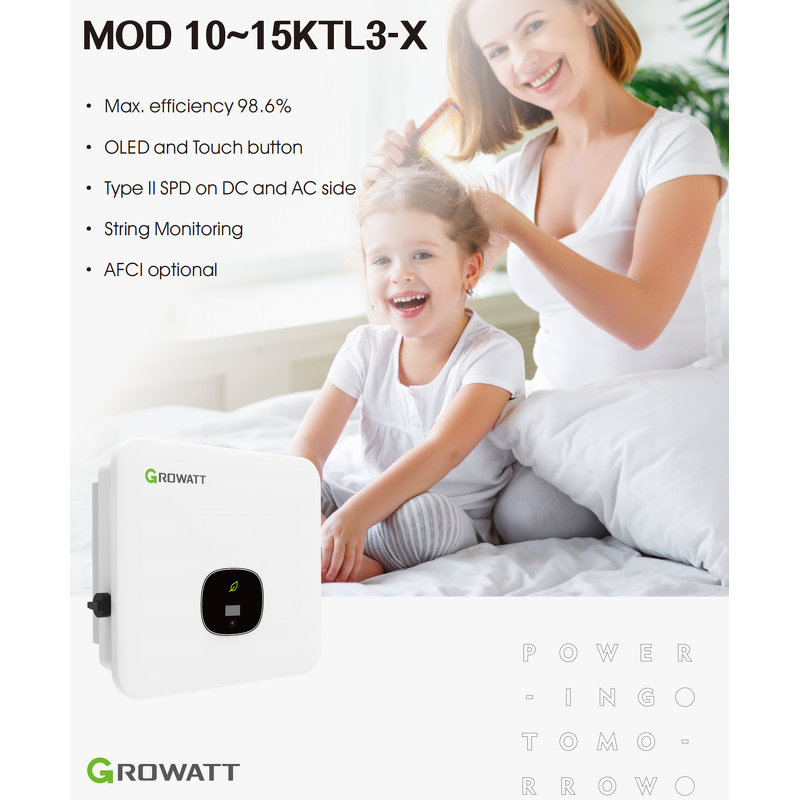 Solar Inverter Manufacturer - Growatt MOD 15000TL3-X 15kW Three Phase 1100V DC 98.6% Eff. IP66 for Commercial/Industrial