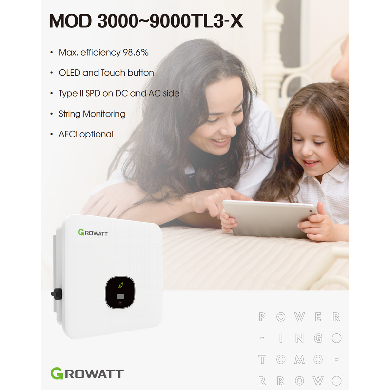 Solar Inverter Manufacturer - Growatt MOD 5000TL3-X 5kW Three Phase 98.3% Eff. 1100V DC