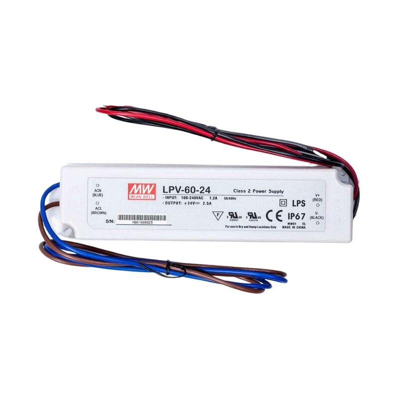 LED Driver Manufacturer - Mean Well LPV-60-24 60W 24V IP67 for LED Lighting USA Shipping