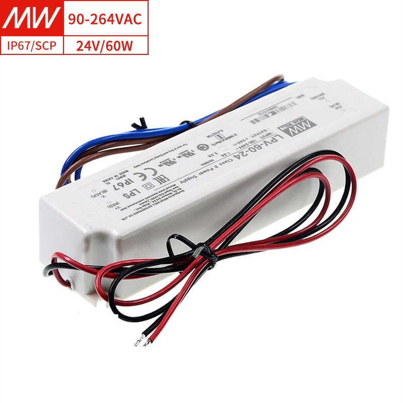 LED Driver Manufacturer - Mean Well LPV-60-24 60W 24V IP67 for LED Lighting USA Shipping