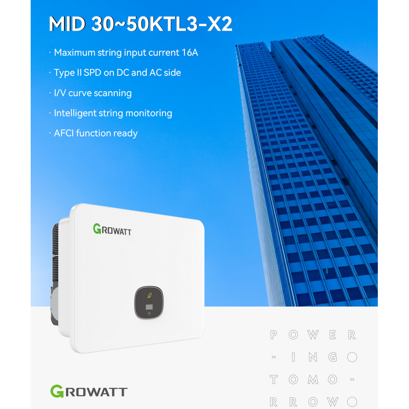 Solar Inverter Manufacturer - Growatt MID 33KTL3-X2 33KW 3 MPPT 98.8% Eff. IP66 Three-Phase 400V