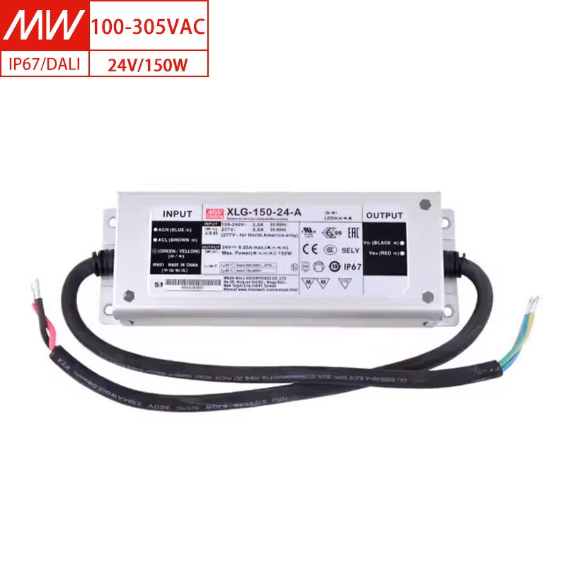 LED Driver Manufacturer - Mean Well XLG-150-24-A IP67 24V 150W Constant Power for Commercial Lighting USA Shipping