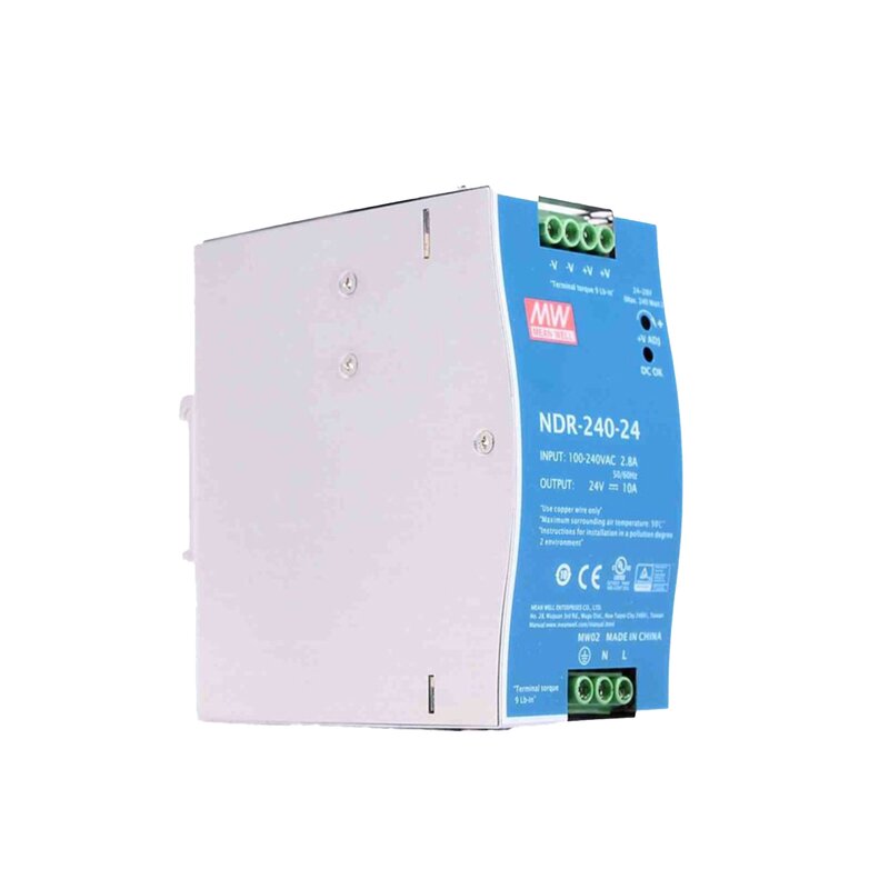 DIN Rail Power Supply Manufacturer - MEAN WELL NDR-240-24 24V 10A 240W 88.5% Eff. for Industrial Automation USA Shipping