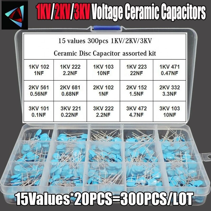 Capacitor Kit - 300pcs 1KV-3KV High Voltage Ceramic 15 Types