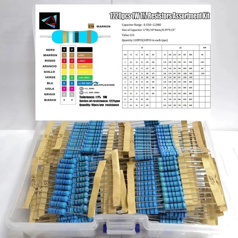 Resistor Kit - 1220PCS 1W 1% 1R-2.2M 122 Values Metal Film