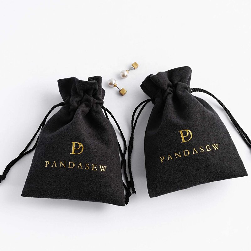Velvet Pouch Manufacturer - Custom Logo Luxury Black Velvet Suede Drawstring Pouch