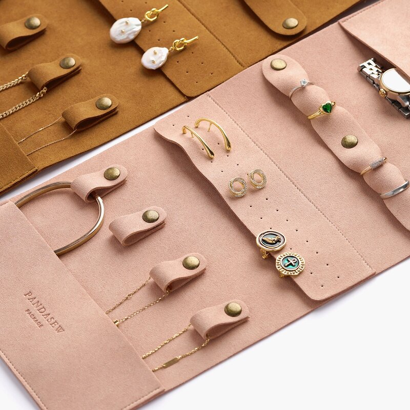 Jewelry Organizer - Custom Logo Microfiber Travel Roll Rings Earrings Necklaces