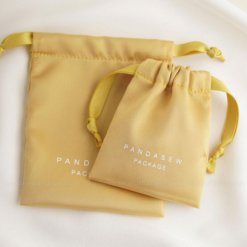 Satin Pouch Manufacturer - Custom Logo Ginger Yellow Dense Silk Satin Jewelry Cosmetic