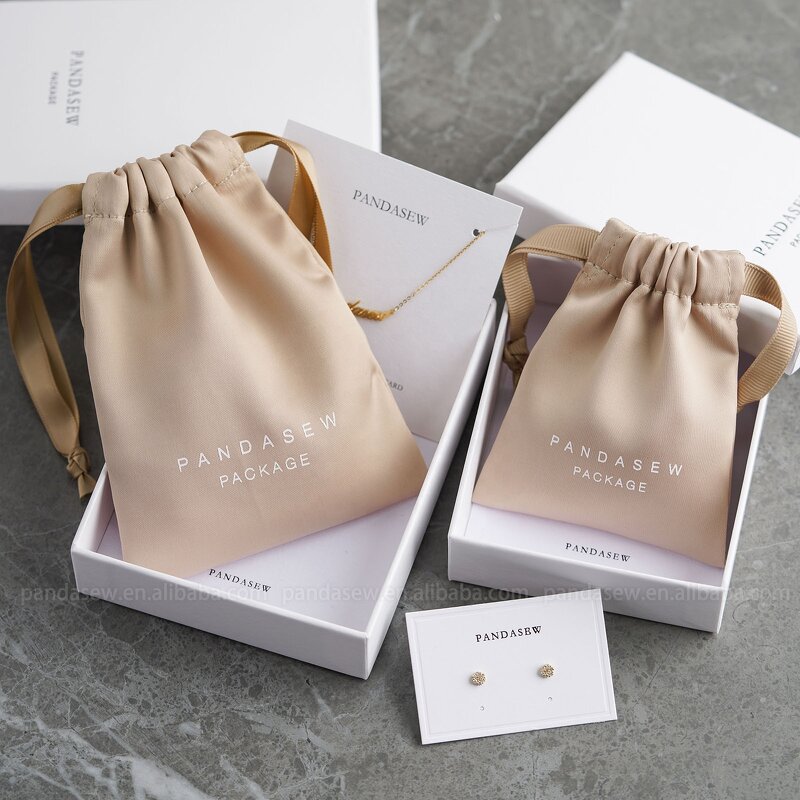 Satin Pouch Manufacturer - Custom Logo Khaki Dense Silk Satin Drawstring Jewelry Pouch