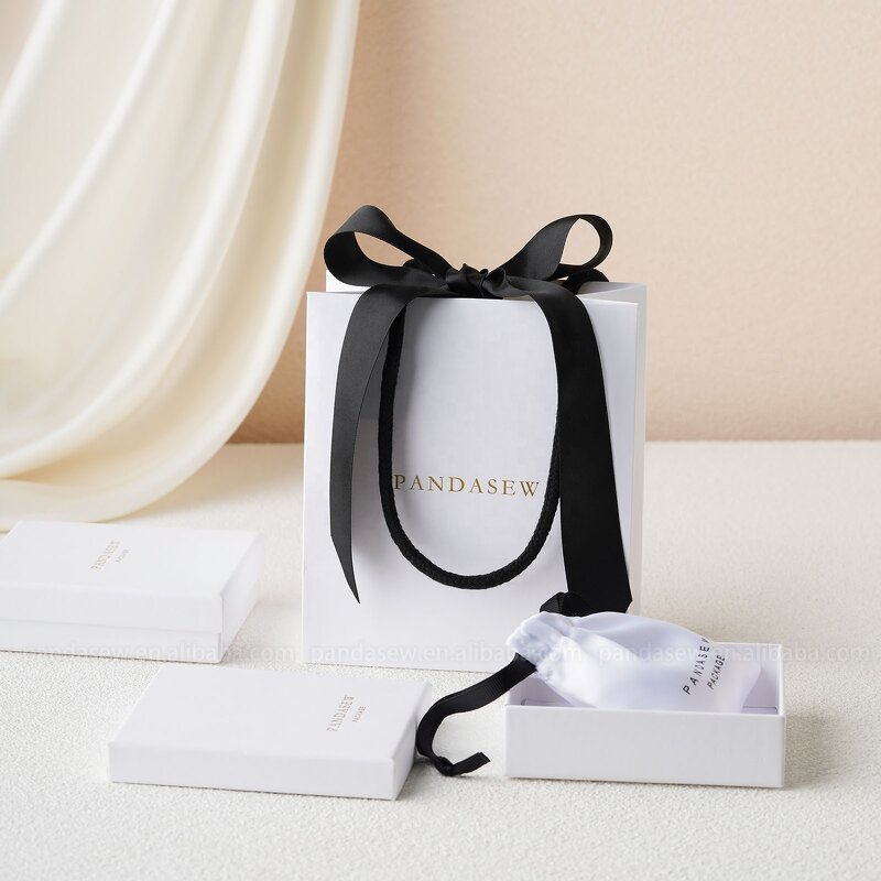 Paper Bag Manufacturer - Custom Logo White Gift Bag Ribbon Rope Kraft Handle Shopping