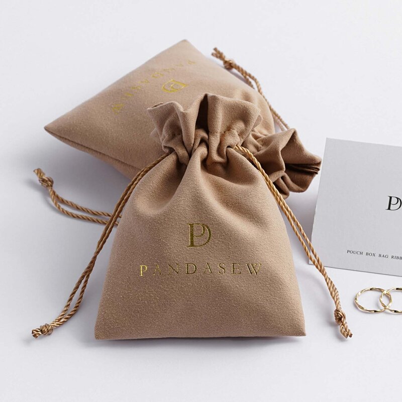 Velvet Pouch Manufacturer - Custom Logo Coffee Velvet Suede Drawstring Jewelry Pouch