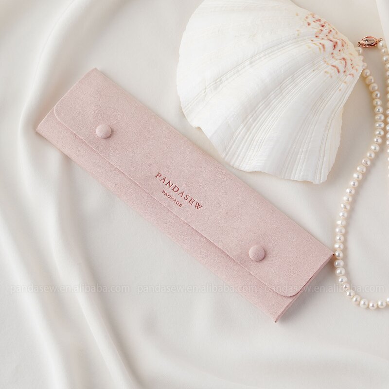 Jewelry Case Manufacturer - Custom Logo Pink Suede Microfiber Necklace Gift Case