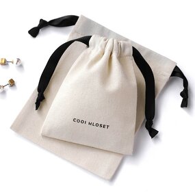 Cotton Bag Manufacturer - Custom Logo Beige Medium Cotton Canvas Jewelry Pouch